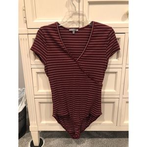 striped v-neck bodysuit